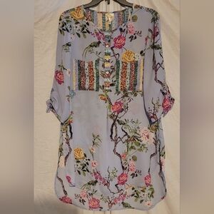 Fig and Flower Floral Tunic- Blue and Pink